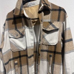 Women's Plaid Utility Jacket - Brown and White